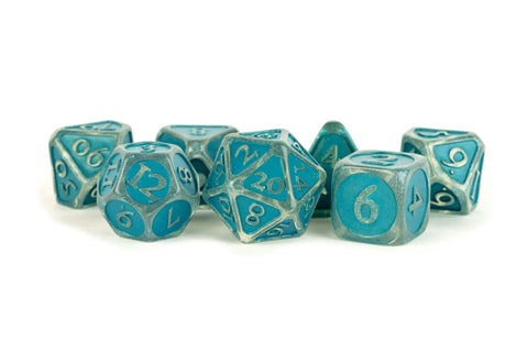 A ENAMEL ACRYLIC 7 DICE SET ICE W/ BLUE 16MM priced at $20.99 available from Echelon Hobbies