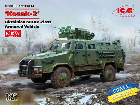 A ICM 1/35 'Kozak-2', Ukrainian MRAP-class Armored Vehicle (100% new molds) priced at $85.99 available from Echelon Hobbies