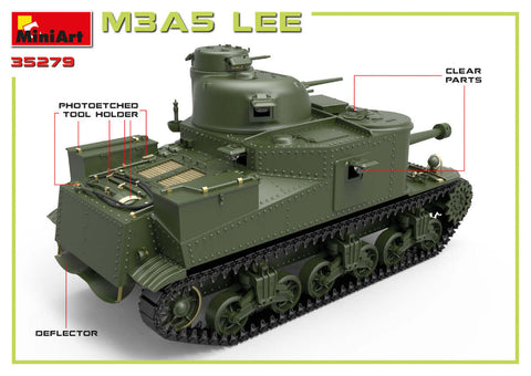 A MiniArt 1/35 M3A5 Lee priced at $89.99 available from Echelon Hobbies