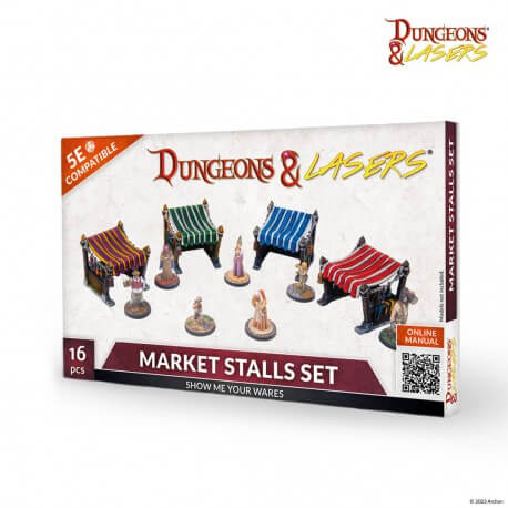 A Dungeons and Lasers Market Stalls Set priced at $32.99 available from Echelon Hobbies