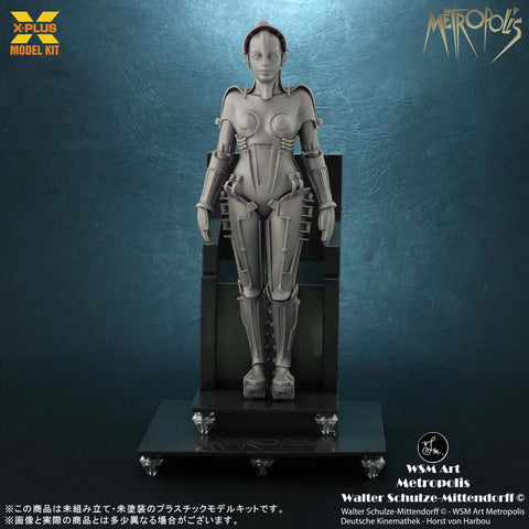 A X-Plus Metropolis Maschinenmensch Silver Screen Edition priced at $89.99 available from Echelon Hobbies