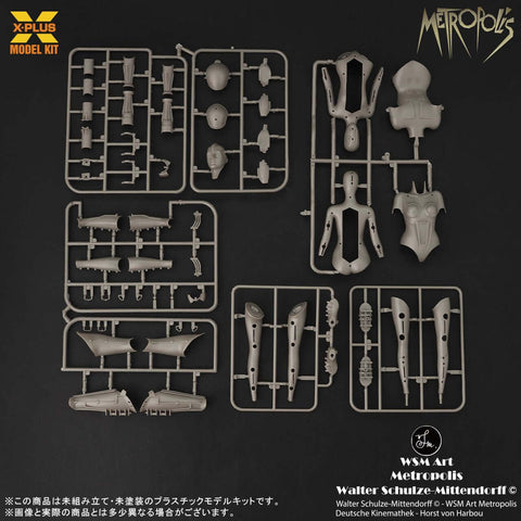 A X-Plus Metropolis Maschinenmensch Silver Screen Edition priced at $89.99 available from Echelon Hobbies