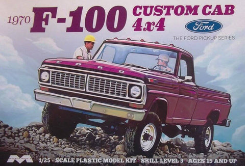 A Moebius 1970 Ford F-100 Custom Cab 4x4 1/25 Model Kit priced at $49.99 available from Echelon Hobbies