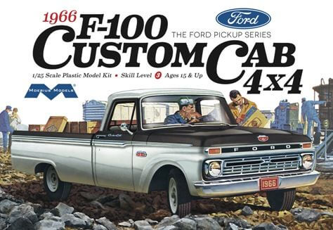 A Moebius 1966 Ford F-100 Custom Cab 4x4 1/25 Model Kit priced at $49.99 available from Echelon Hobbies