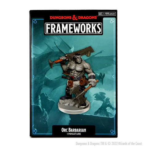 A D&D FRAMEWORKS: ORC BARBARIAN MALE - UNPAINTED AND UNASSEMBLED priced at $21.99 available from Echelon Hobbies