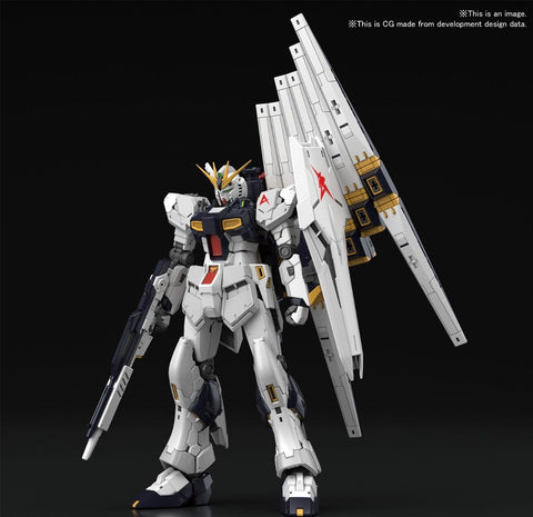 A Bandai RG 1/144 #32 Nu Gundam 'Char's Counterattack' priced at $68.99 available from Echelon Hobbies