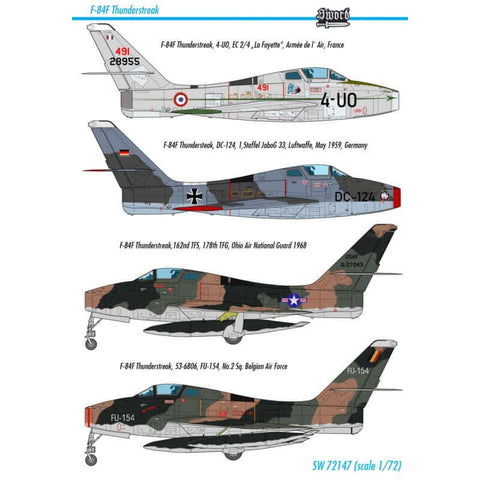 A Sword Models 1/72 F-84F Thunderstreak (2023 new decals) priced at $39.99 available from Echelon Hobbies