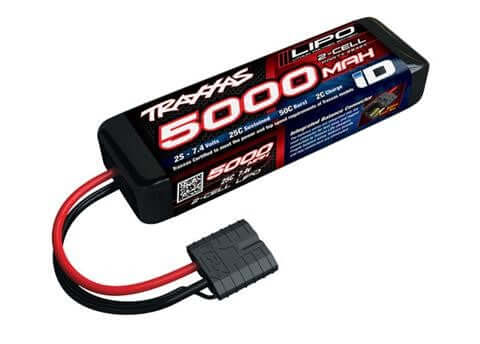 A Traxxas 5000mAh 2S 7.4V 25C LiPo iD Connector Soft Case priced at $69.98 available from Echelon Hobbies