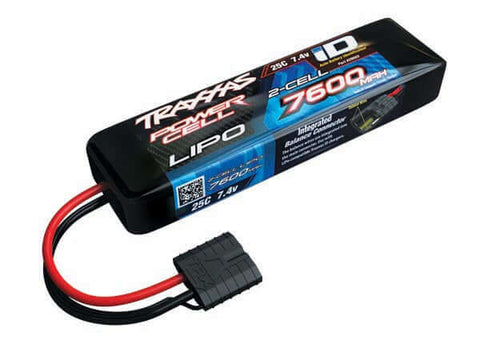 A Traxxas 7600mAh 2S 7.4V 25C LiPo iD Connector Soft Case priced at $109.98 available from Echelon Hobbies