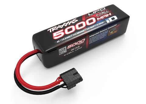 A Traxxas 5000mAh 4S 14.8V 25C LiPo iD Plug Soft Case (Long) priced at $139.98 available from Echelon Hobbies