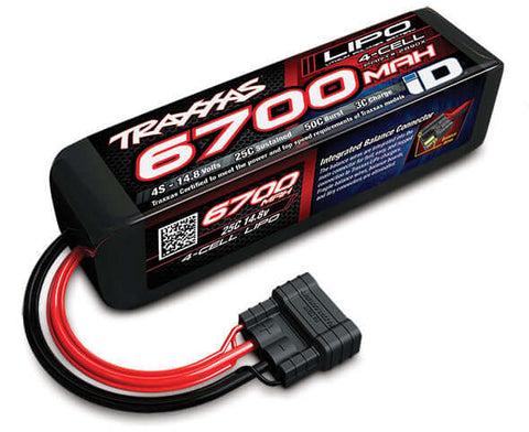 A Traxxas 6700mAh 4S 14.8V 25C LiPo iD Plug Soft Case priced at $199.98 available from Echelon Hobbies