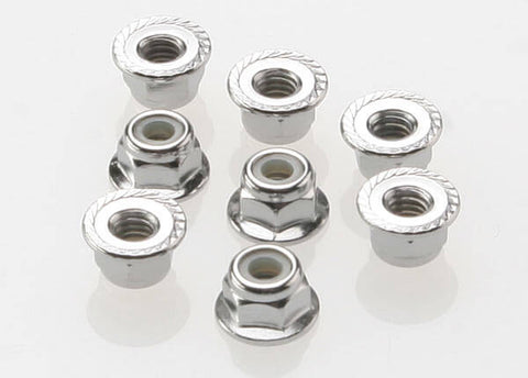 A Traxxas 4mm Steel Flanged Serrated Nylon Locknut (8) priced at $4.98 available from Echelon Hobbies