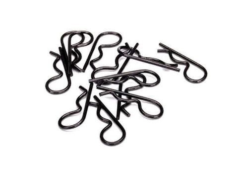 A Traxxas Body clips, heavy duty (black) (12) priced at $4.98 available from Echelon Hobbies