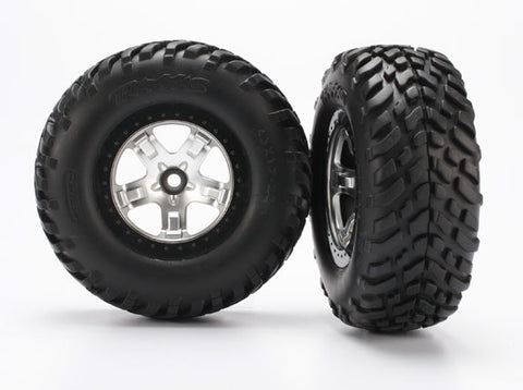 Traxxas Tires & Wheels, Assembled, Glued (Sct Satin Chrome, Black Beadlock Style Wheels, Sct Off-Road Racing Tires, Foam Inserts) (2) (2wd Front) - 5875X