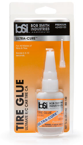 A BSI Ultra-Cure Tire Glue Med Thin Ca 3/4 oz priced at $14.99 available from Echelon Hobbies