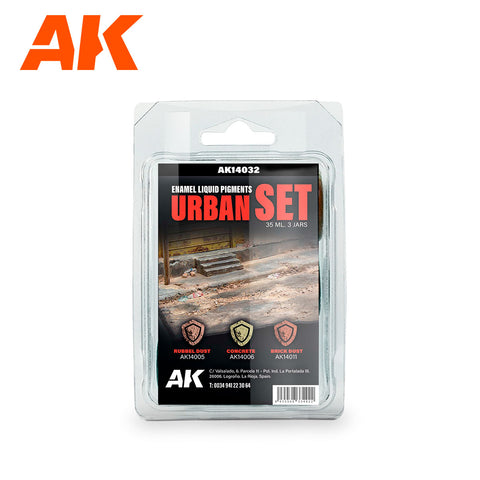 A Ak Enamel Liquid Pigments Urban Set priced at $22.99 available from Echelon Hobbies