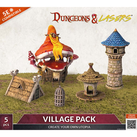 A Dungeons and Lasers Village Pack priced at $64.49 available from Echelon Hobbies