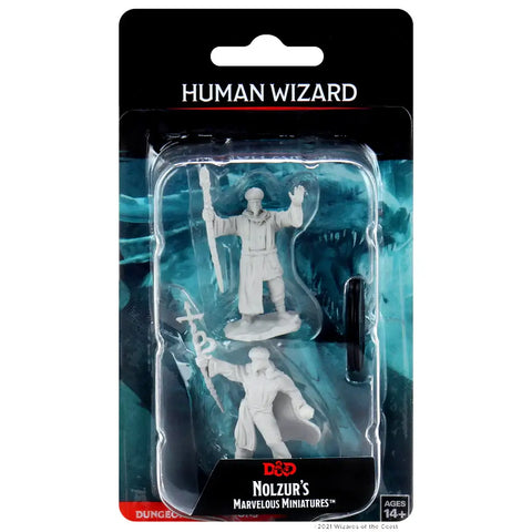 A D&D NOLZUR'S MARVELOUS MINIATURES: HUMAN WIZARD MALE priced at $7.99 available from Echelon Hobbies