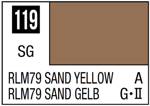 A Mr. Color 119 - RLM76 Sand Yellow - 10ml priced at $3.99 available from Echelon Hobbies