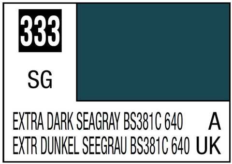 A Mr. Color 333 Extra Dark Seagray BS381C 640 - 10ml priced at $3.99 available from Echelon Hobbies