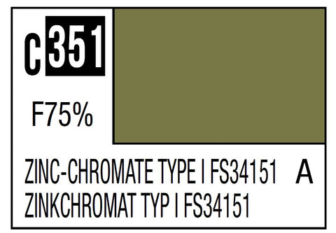 A Mr. Color C351 Zinc-Chromate Type FS34151 - 10ml priced at $3.99 available from Echelon Hobbies