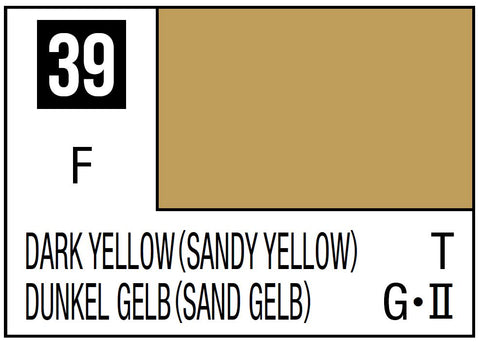 A Mr. Color 39 - Flat Dark Yellow - Sandy Yellow - 10ml priced at $3.99 available from Echelon Hobbies