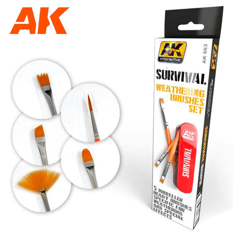 A Survival Weathering Brushes Set priced at $26.49 available from Echelon Hobbies