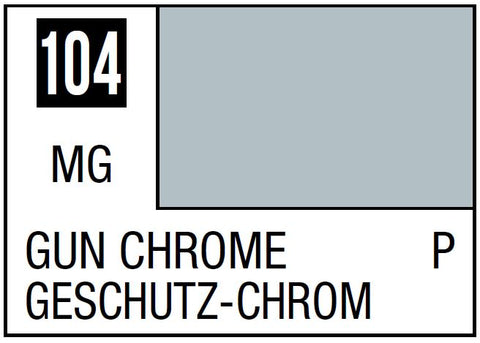 A Mr. Color 104 - Gun Chrome - 10ml priced at $3.99 available from Echelon Hobbies