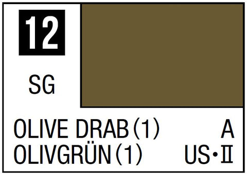 A Mr. Color 12 - Olive Drab - 10ml priced at $3.99 available from Echelon Hobbies