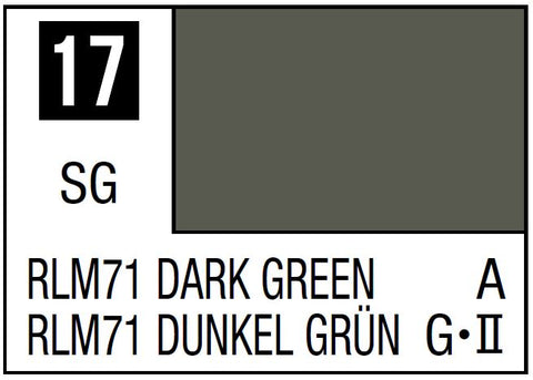 A Mr. Color 17 - RLM71 Dark Green - 10ml priced at $3.99 available from Echelon Hobbies